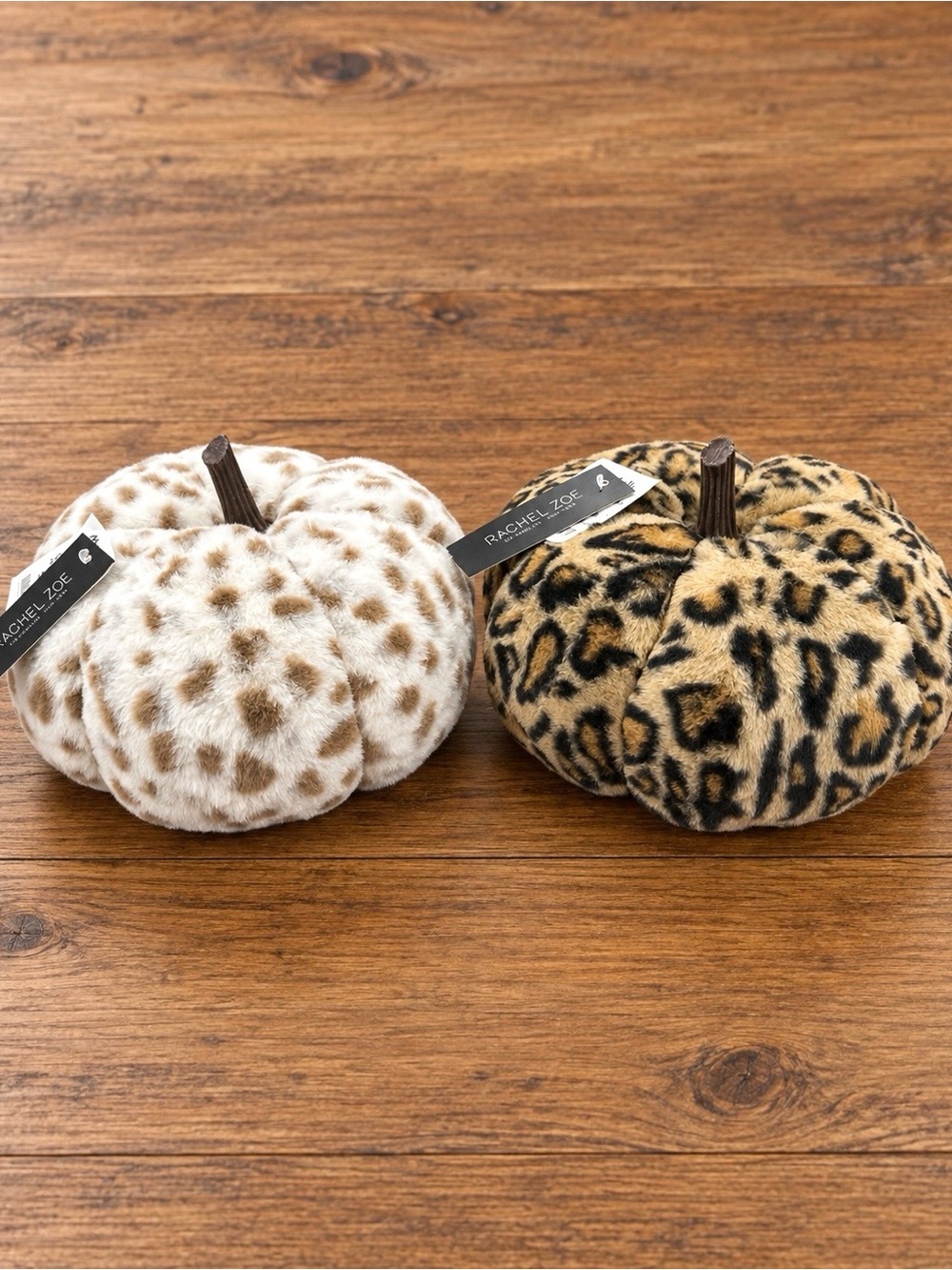 Rachel Zoe SET OF 2 Snow Leopard & Leopard Animal Print Faux Fur Pumpkins